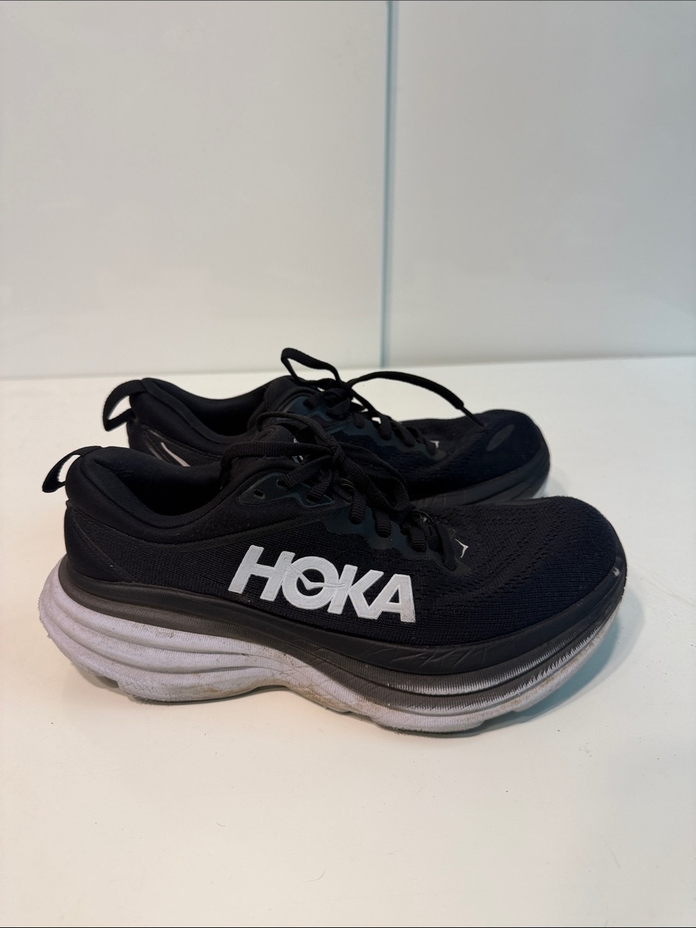Used Hoka Bondi 8 Women's Black Athletic shoes size 6.5 B